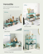 SONGMICS Cabinet Organizer Shelf, Set of 3 Kitchen Counter Shelves, Kitchen Storage, Spice Rack, Stackable, Expandable, Green UKCS220C01 - color: Green
