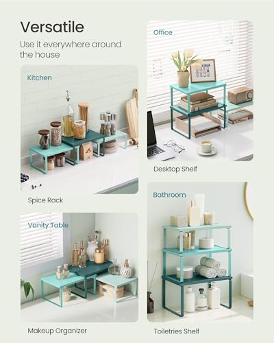 SONGMICS Cabinet Organizer Shelf, Set of 3 Kitchen Counter Shelves, Kitchen Storage, Spice Rack, Stackable, Expandable, Green UKCS220C01 - color: Green