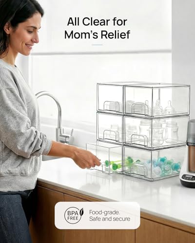 Vtopmart 6 Pack Small Clear Stackable Storage Drawers,Acrylic Bathroom Makeup Organizer,Plastic Storage Bins For Vanity, Undersink, Kitchen Cabinets, Pantry, Home Organization - style: 6pack-Clear