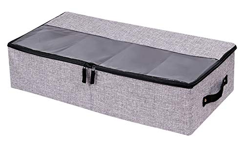 AARAINBOW Foldable Under Bed Clothes Organizer with Lid, Underbed Storage Container with Adjustable Dividers, Clear Window, Gray - color: Gray