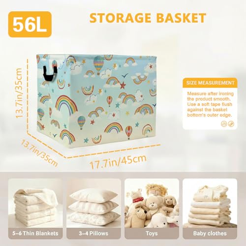 56L Rainbow Laundry Basket Clothes Hamper with Handles,Foldable Blanket Storage Large Laundry Hamper with Waterproof PE,Toy Storage Bin Organizer,Cube Clothes Organizer,Home Decor - color: Rainbow