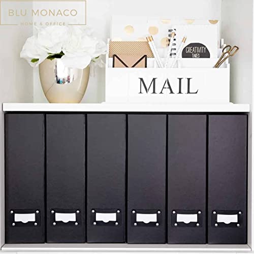 BLU MONACO Foldable Black Magazine File Holder | Set of 6 Cardboard Desk Organizer Boxes | Vertical Magazine File Holder | Standing File Holder | Office Classroom or Home - color: Black