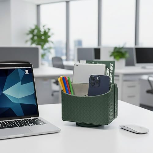UnionBasic Rotating Desk Organizer, 360 Desk Spinning Caddy, Desktop TV Guide/Mail/Media/Remote Controller Holder Organizer, Woven Green - color: Woven Green