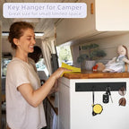 VIS'V Key Holder Wall Mount, Large Metal Self Adhesive Key Hanger with 4 Hooks, No Drilling, Extra Adhesive Strip, Black - color: Black