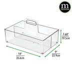 mDesign Large Plastic Divided Portable Storage Organizer Caddy Tote Basket Bin with Handle for Kitchen, Pantry, Countertop, Cabinet, Cupboard - Ligne Collection - Clear - size: Pack of 1