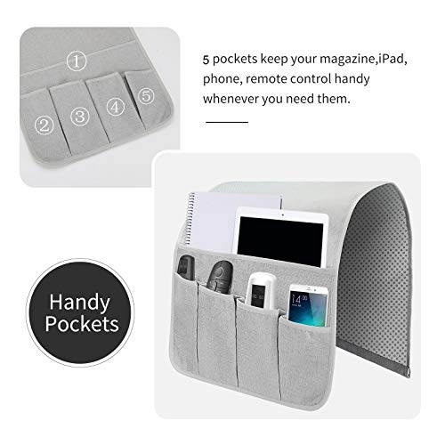 Sofa Armrest Organizer, Remote Control Holder for Recliner Couch, Arm Chair Caddy with 6 Pockets for Magazine, Tablet, Phone, iPad (Silver Gray, W13'' x L33'') - color: Silver Gray, size: W13'' x L33''