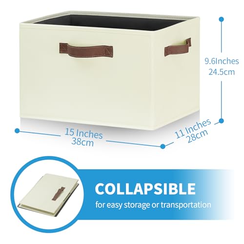 GhvyenntteS Large Storage Baskets for Shelves 6 Pack, Collapsible Fabric Storage Bins with 3 Handles, Decorative Closet Organizers and Storage bins for Clothes Blanket Beddings (Beige, 15"x11"x9.6") - color: Beige, size: Large-6 Pack