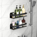 Aluminum Shower Caddy 2-Pack 11.8in, Stick-on Bathroom Rack, Thickened and Sturdy Bathroom Storage Rack wall-Mounted, no Punching and no Drilling Installation Methods(2 Layers 11.8in) - size: 2-Piece Set (11.8in, 2 Layers)