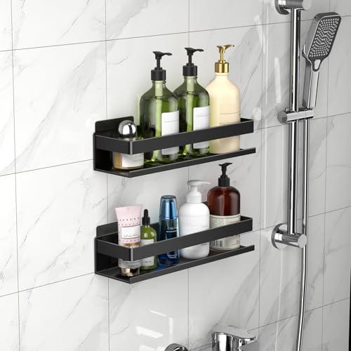 Aluminum Shower Caddy 2-Pack 11.8in, Stick-on Bathroom Rack, Thickened and Sturdy Bathroom Storage Rack wall-Mounted, no Punching and no Drilling Installation Methods(2 Layers 11.8in) - size: 2-Piece Set (11.8in, 2 Layers)