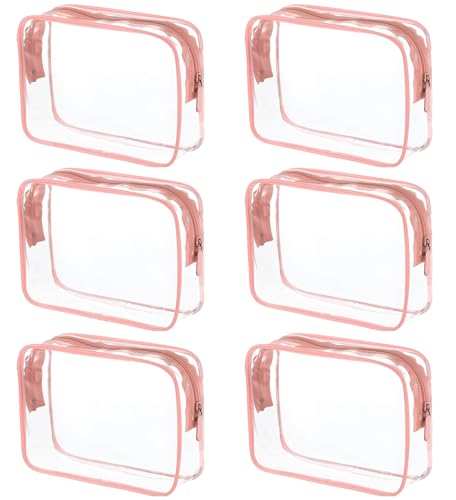 6 Packs Clear Cosmetics Bags for Women Men Waterproof Toiletry Bags PVC Makeup Bags Organizer Case with Zipper for Travel Bathroom (6 Pink Colors) - color: 6 Pink Colors