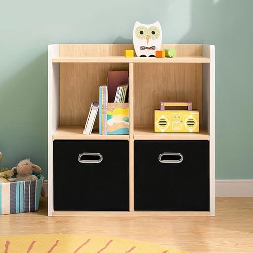 Fabric Cloth Storage Bins,Fabric Cube Organizer with Dual Handles Foldable Cube Storage Baskets for Home Bedroom Storage,Set of 10,(Black) - color: Black, size: 10 Pack