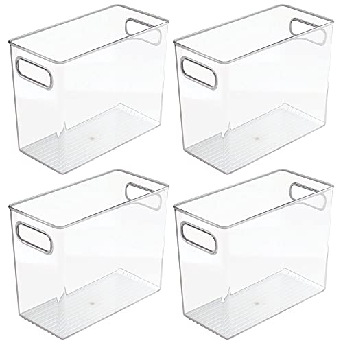 mDesign Plastic Tall Food Storage Organization Container Bin with Handles for Kitchen, Pantry, Cabinet, Fridge/Freezer, Countertop - Organizer for Snacks/Appliances, Ligne Collection, 4 Pack, Clear - size: 10 x 5 x 8 (Pack of 4)