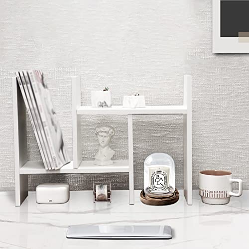 MASAKA B&W - Kawaii Storage Desktop Organizer for Your Desk Space, Double H Plants Display Shelf, Home Office Storage Rack Adjustable Stackable for Office, Dormitory (White*01) - color: White*01