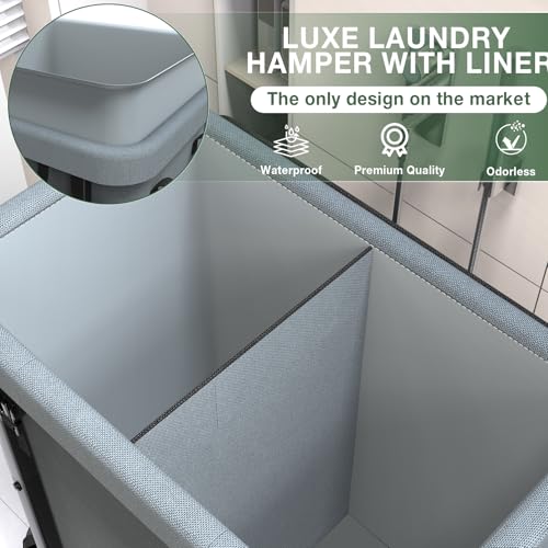 50 Gal(190L) High Grade Large Laundry Basket with Wheels, Rolling Laundry Hamper, Laundry Cart with Metal Frame and Removable Bag Design, Suitable for Laundry Room, Bedroom (Grey, 2 Section 190L) - color: Grey, size: 2 Section 190L