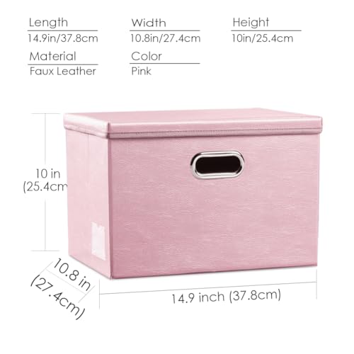 PRANDOM Foldable Storage Bins with Lids [5-Pack] Leather Fabric Collapsible Storage Boxes Organizer Containers Baskets Cube with Cover for Bedroom Closet Office Nursery Pink (14.9x10.8x10) - color: Pink, size: Medium(5-Pack)
