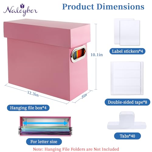 File Organizer Box with Lid & Handle, Heavy Duty Hanging File Folder Storage Boxes for Letter Size, Portable Filing Organizer for Office, Home, Classroom, Pink 4 Pack - color: Pink, size: 4 Pack