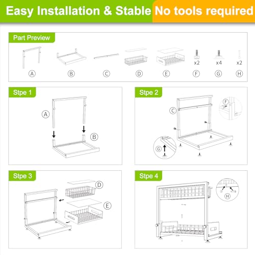 Mlinavn 2 Pack Under Sink Organizer,Pull Out Cabinet Organizer 2 Tier Slide Out Sink Shelf Cabinet Organizer and Storage,Adjustable Under Counter Organizers for Under Kitchen Bathroom Organization
