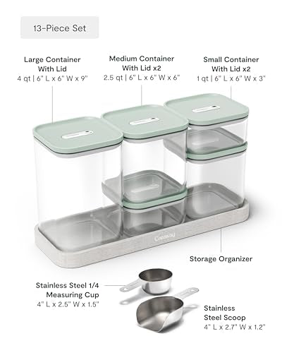 Caraway 13-Piece Glass Airtight Food Storage Containers with Lids – Non-Toxic, BPA-Free Kitchen Storage Containers – Stackable, Space-Saving Airtight Containers for Dry Goods and More - Mist - color: Mist, size: 13-Piece Set