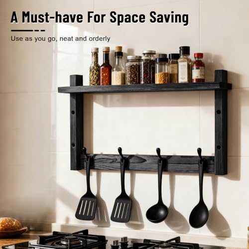 28" Coat Rack Wall Mount with Shelf, Entryway Key Holder Wall Mount Wood Wall Coat Hooks with 7 Hooks 3 Key Hanger, Wall Mounted Coat Rack Mail Holder for Living Room, Bedroom - color: Black, size: 28 inch