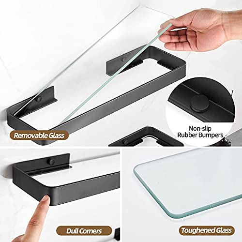 VOLPONE Bathroom Shelves Wall Mounted Glass Shelf for Floating Shelf Tempered Glass Shelves 2 Tier Bathroom Wall Organizer(Black) - color: Black(rectangular)