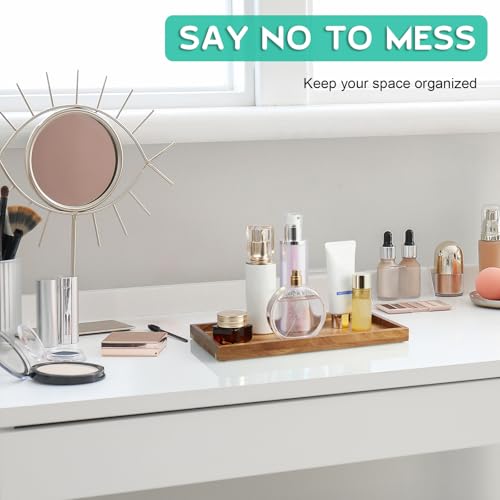 ALELION 11.7" Bathroom Vanity Tray for Counter - Acacia Wood Decorative Tray for Toilet Tank Makeup Perfume Jewelry Catchall Coffee Table - Wooden Kitchen Countertop Organizer for Soap Dispenser - color: Acacia, size: 6" x 0.8" x 11.7"