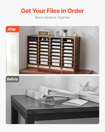 VEVOR Literature Organizer, 36 Compartments Office Mailbox with Removable Shelves, Wood Mailbox Sorter Particle Board Office Home Classroom Storage, File Sorter for File, Document, Paper, Dark Brown - color: Retro Brown, size: 36 Compartments