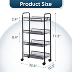 LOFTEY 4 Tier Rolling Storage Cart, Small Metal Utility Cart on Wheels, Rolling Organizer Carts for Kitchen, Bathroom, Laundry Room, Office, Easy No-Tool Assembly, Black