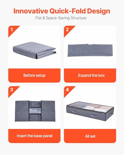 VEVOR Under Bed Storage with Clear Lids, 39.2 x 19.7 x 7.1 Inch, 90L Large Underbed Clothes Storage Containers, Low Profile Under Bed Drawer Shoe Organizer Bins Box for Blanket Shoe Bedroom, 4 Pack