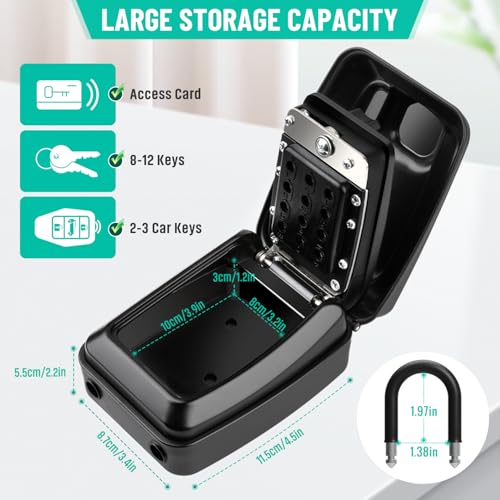 Key Lock Box for Outside, Sturdy Waterproof Hanging Lock Box for House Key, 12-Digit Combination Resettable Large Capacity Security Lockbox for Home, Garage, Office, Warehouse - color: B-Black