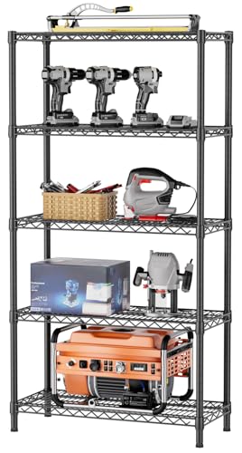 SINGAYE Shelf Closet Wire Shelving：Adjustable Metal Unit for Laundry Room Organization Bathroom Kitchen Home Garage Storage Pantry Rack Shelves - color: Black, size: 5tier-14"dx36"wx72"h