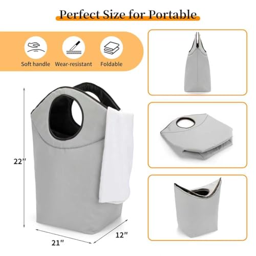 Foldable Storage Hamper Bag,Soft Padded Handle, Multi-Purpose Oxford Fabric Laundry Basket, Collapsible Storage Bag for Home, Bedroom, Dormitory, Travel & Outdoor 90L - color: Grey, size: 22"L x 12"W x 21"H