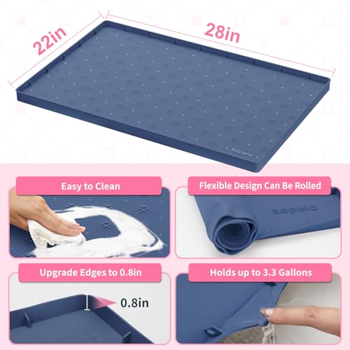 Sdpeia Under Sink Mat 28"×22" Waterproof Silicone Cabinet Liner & Sink Protector for Kitchen & Bathroom, Multi-Purpose Organizers Tray for Pets, Laundry, Cat Litter Mat - color: Abyssal Blue, size: 22"W x 28"L