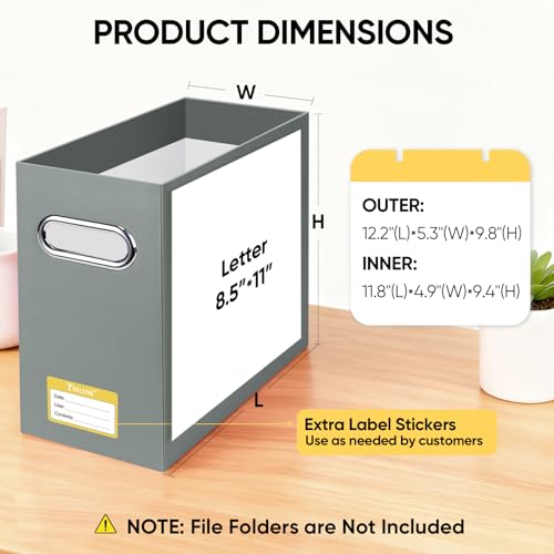 BALEINE File Organizer Box, Cardboard File Folder Organizer with Handle for Letter Size, Portable Collapsible Hanging Filing Box for Home Office Document Storage (2 Pack, Grey) - color: Grey, style: 2PK
