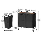 HOOBRO Laundry Hamper, Laundry Sorter 2 Section, 2 × 13 Gal (49.5L), Laundry Basket with Wheels, Rolling Cart, Pull-Out and Removable Oxford Fabric Bags, Rustic Brown and Black BF72XY01