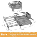 SNTD Dish Drying Rack - Extendable Dish Rack, Large Sink Drying Dish Drainer for Kitchen Counter, Stainless Steel Dish Strainer with Utensil Holder (Grey) - color: Gray