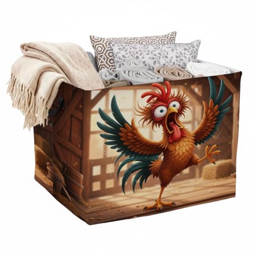 56L Chicken Laundry Basket Clothes Hamper with Handles,Foldable Blanket Storage Large Laundry Hamper with Waterproof PE,Toy Storage Bin Organizer,Cube Clothes Organizer,Home Decor - color: Chicken