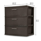 Sterilite Wide 3 Drawer Weave Tower Home Plastic Organizer with Handles, Espresso - Tall Vertical Storage Unit for Bedroom, Closet, Bathroom, Dorm Room, and Office Organization - size: 1 Pack