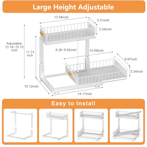 Under Sink Organizer, High Adjustable 2 Tier Under Kitchen Sink Organizer, Multi-Purpose Storage Shelf for Kitchen Bathroom Cabinet, White - color: White, size: 1 Pack Double Layer