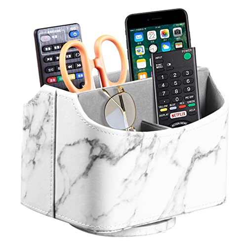 PUSU Leather 360°Rotatable Remote Control Holder,Nightstand TV Remote Caddy,Office Supplies Desktop Organizer,Spinning Storage Box for Pen,Mail,Phone,DVD, Blu-Ray, Media Player, Heater Controllers - color: 1 Marble