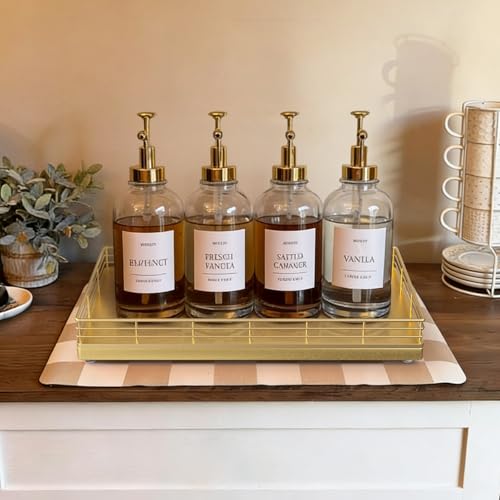 Large Bathroom Vanity Tray – 13" x 8" Oak Decorative Wooden Tray for Bathroom Countertop & Vanity Organizer, Rectangular Wood Tray for Perfume, Skincare, Storage, Vanity Dresser Counter Decor, Gold - color: All Golden, size: 13" x 8" x 2"