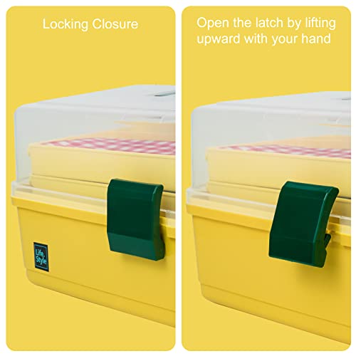 Creahaus 13 inch Art Craft Organizer Storage Box with 3 Layer, Multipurpose Plastic Tool Box with Handle for Sewing, Art Supply, Medicine, Nail, Hair Accessories (Yellow) - color: Yellow
