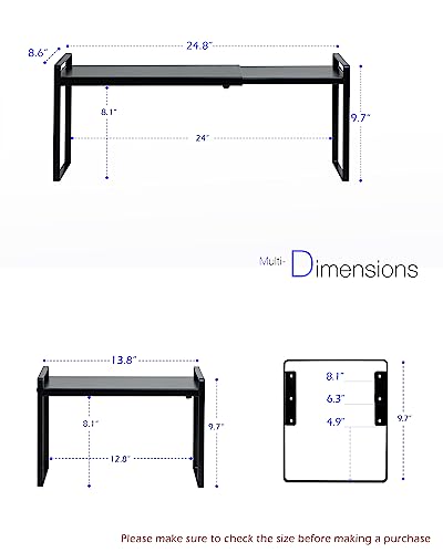 Nxconsu Cabinet Shelf Expandable Height Adjustable Organizer Riser for Kitchen Cabinet Pantry Cupboard Under Sink Countertop Organization Storage Space Saver Stackable Heavy Duty Metal Black - color: Black, size: 8.6’’D * 13.8-24.8’’W * 9.7’’H