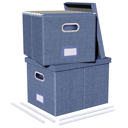 2 Pack File Storage Organizer, Document Organizer, Portable File Box with Lid, Fit for Letter/Legal File Folder Storage,Blue-Box only - color: Blue, size: 2 pack