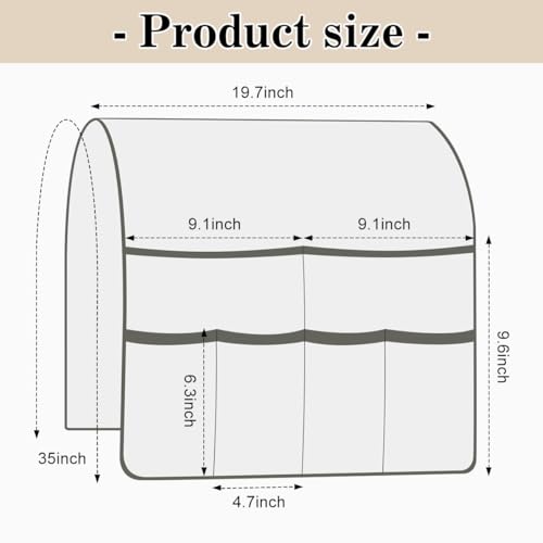 Couch Armrest Organizer Remote Control Holder Bedside Caddy with 6 Pockets, Non-Slip Armchair Caddy Sofa Armrest Organizer for Tv Remote Control, Magazine, Cell Phone, Beige