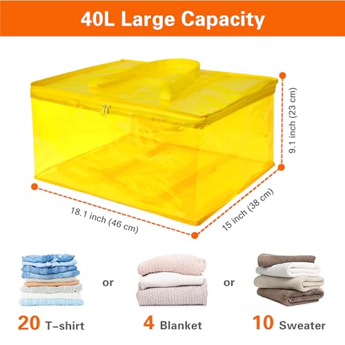 Vieshful 40L Yellow Clear Clothes Storage Bag Colorful Clothes Organizer with Zipper Vinyl Storage Bag for Comforter, Blanket, Bedding, Duvet, Transparent Moving Totes 3 Pack - color: Yellow-3 Pack, size: 40L