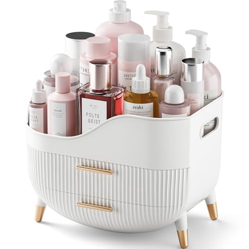 Pajiriona Makeup Organizer with Drawers,Skincare Organizer for Vanity,Storage Box with Handle,Large Cosmetic Display case for Dresser, Bathroom Countertop - color: White