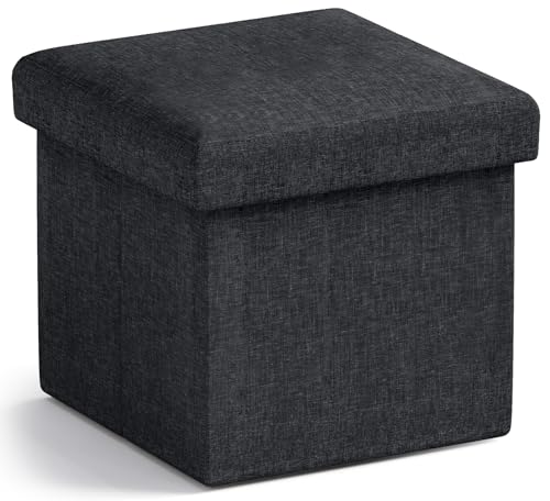 Ornavo Home Small Storage Ottoman Foldable Collapsible Cube Square Linen Ottoman Foot Rest Stool Seat, for Living Room, Bedroom, Home Office, Dorm - 12 x 12 x 12, Black - color: Black