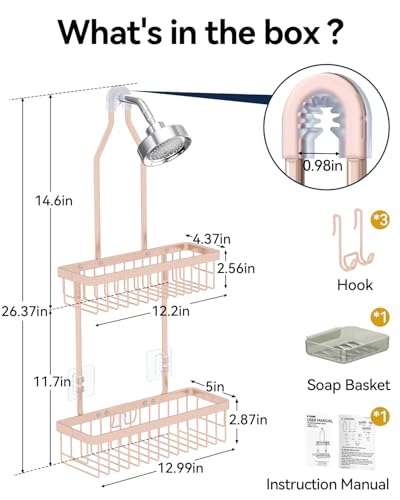 YASONIC Shower Caddy Hanging, Never Rust Shower Organizer Hanging, Aluminum Shower Racks for Inside Shower with Hooks for Razor, Bathroom Organizers and Storage with Soap Holder, Rose Gold - color: Rose Gold