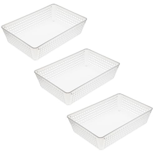 YBM HOME 3-Pack Plastic Storage Baskets Bins for Home Junk Drawer, Shelves, and Office Organization, Functional Trays/Containers Great for Kitchen Pantry, Cabinets, Bedrooms, and Bathrooms, Clear - color: Clear, size: 3