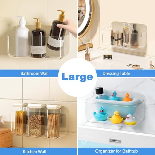 Diesisa Acrylic Wall Mount Organizer - 5.1" D x 10.9" W x 6" H, Large Size Adhesive Wall Self - Shower Caddies Organizer - Bathroom Shelves with Self Adhesive Tape for Bathroom, Kitchen - Large Size - color: Clear - Big Basket